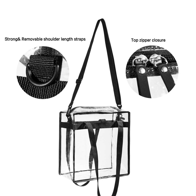 BAGAIL Clear Bags 12x6x12 Stadium Approved Clear Tote Bag with Zipper Closure Crossbody Shoulder Bag with Adjustable Strap (Black two pack) - Image 2
